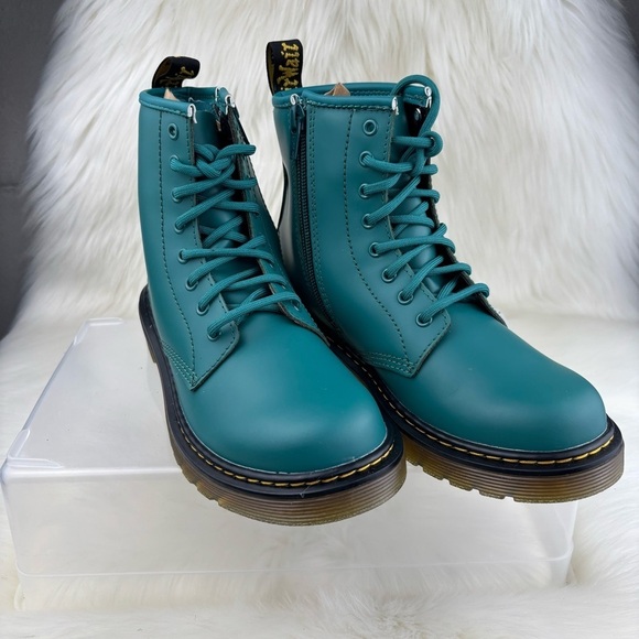 Dr. Martens Teal Combat Boots with Lace-Up Design Size 3 Kids - Picture 1 of 10
